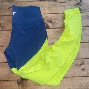 Zyia Active Parallel Luxe Hi Rise Leggings Neon Yellow and Gray